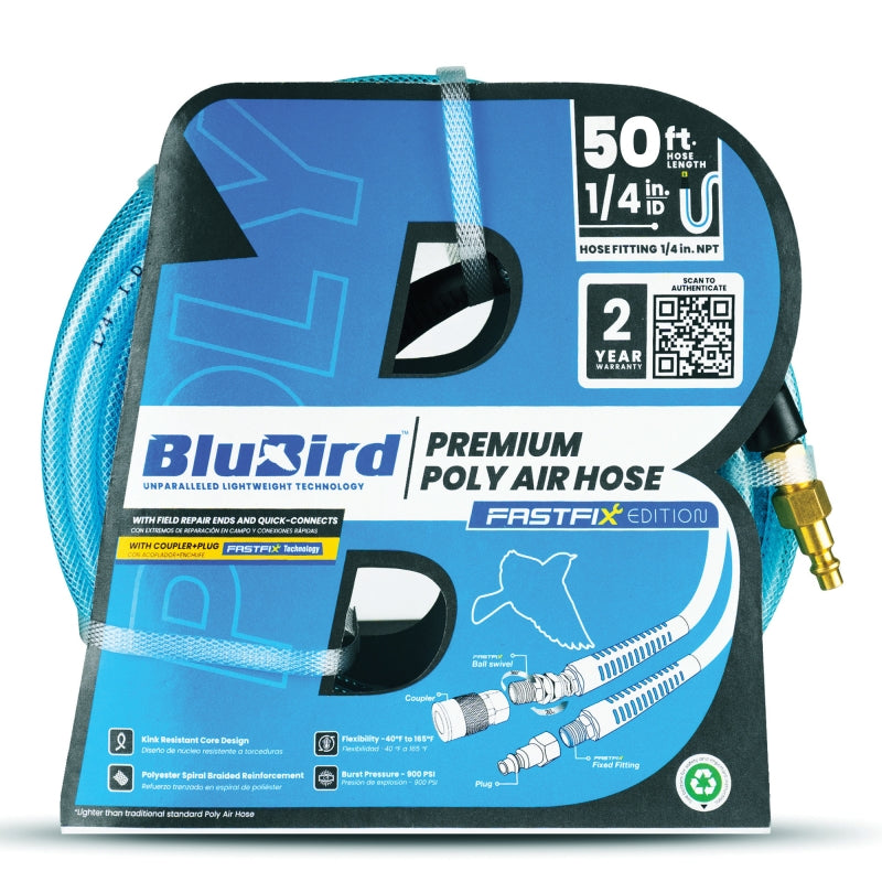 BluBird 1/4" Poly Air Hose with Fast FiX™ Field Repairable Fitting & Quick Connect Coupler