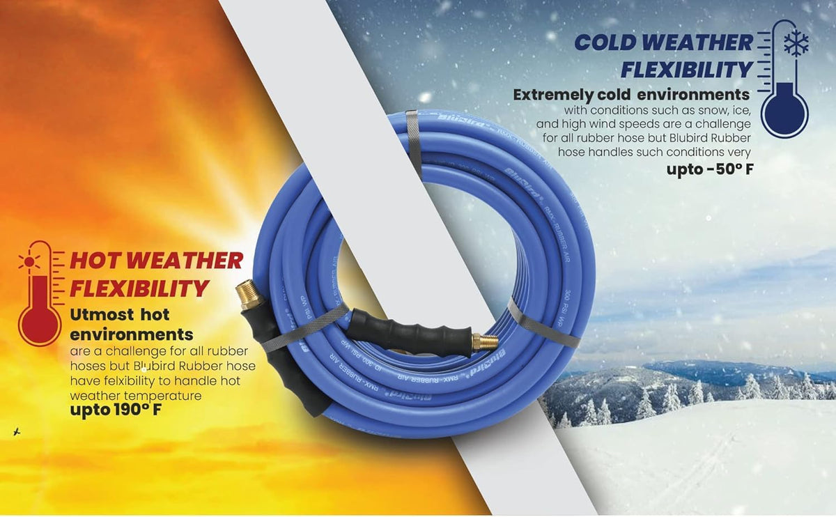 BluBird Rubber Air Hose 3/8 in. Heavy Duty 300 PSI Male NPT Polyester Woven Lightest Strongest Flexible