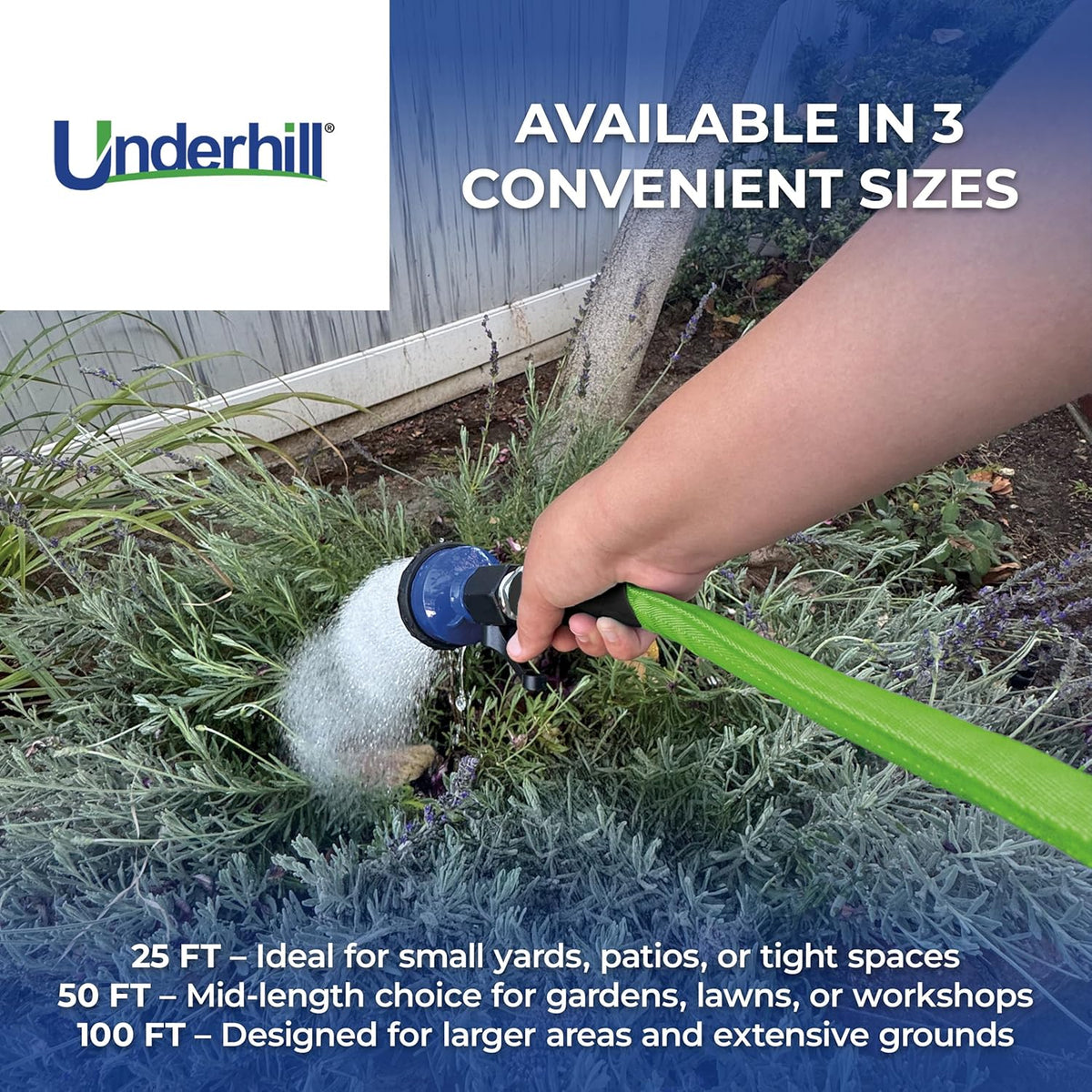 Underhill 3/4" ProLine Flex Fabric Hose, Flexible, Rubber Core, Lightweight, Collapsible, Aluminum End Fittings, Hot Water Safe, 600 PSI Burst Pressure, 300 PSI Working Pressure