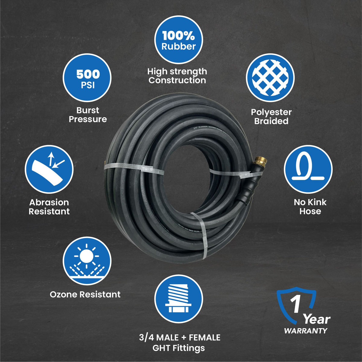 Impulse 5/8" x 100' Heavy-Duty Rubber Water Hose