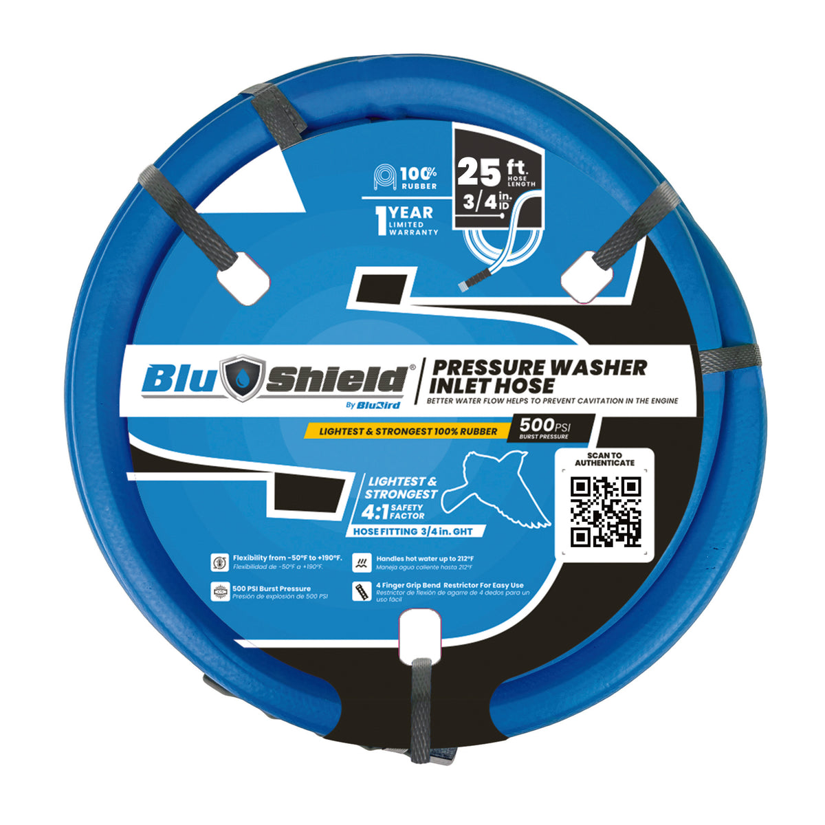 Blu Shield 3/4" Pressure Washer Inlet Hose with GHT Fittings