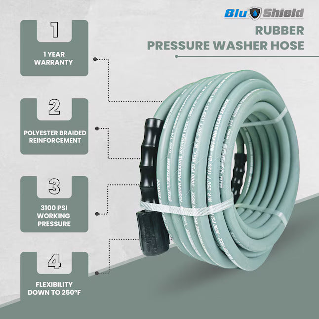 Blu Shield Rubber Pressure Washer Hose Assembly 1/4" w/ M22 Fittings Non Marking (3000:12000 PSI)