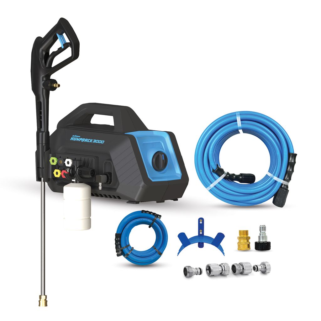 Nettoyeur haute pression BluShield 3000PSI Humpback avec support mural et enrouleur de tuyau + tuyau HP de 1/4" x 50'
