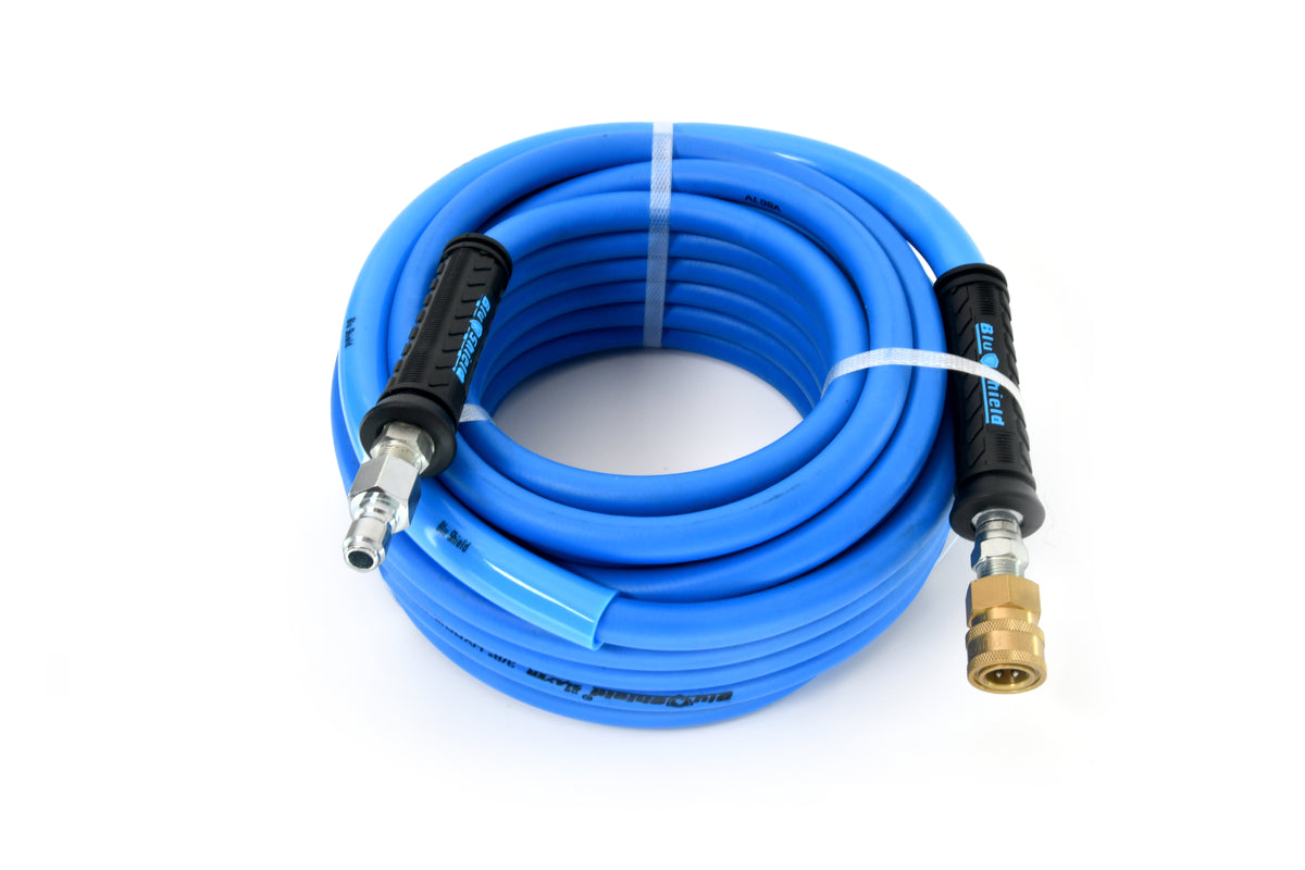 Blu Shield The Slayer Hybrid Pressure Washing Hose 3/8" X 100' with Coupler/Plug -Blue