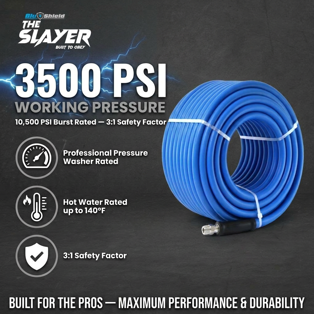 Blu Shield The Slayer Hybrid Pressure Washing Hose 1/2" X 200'-Blue