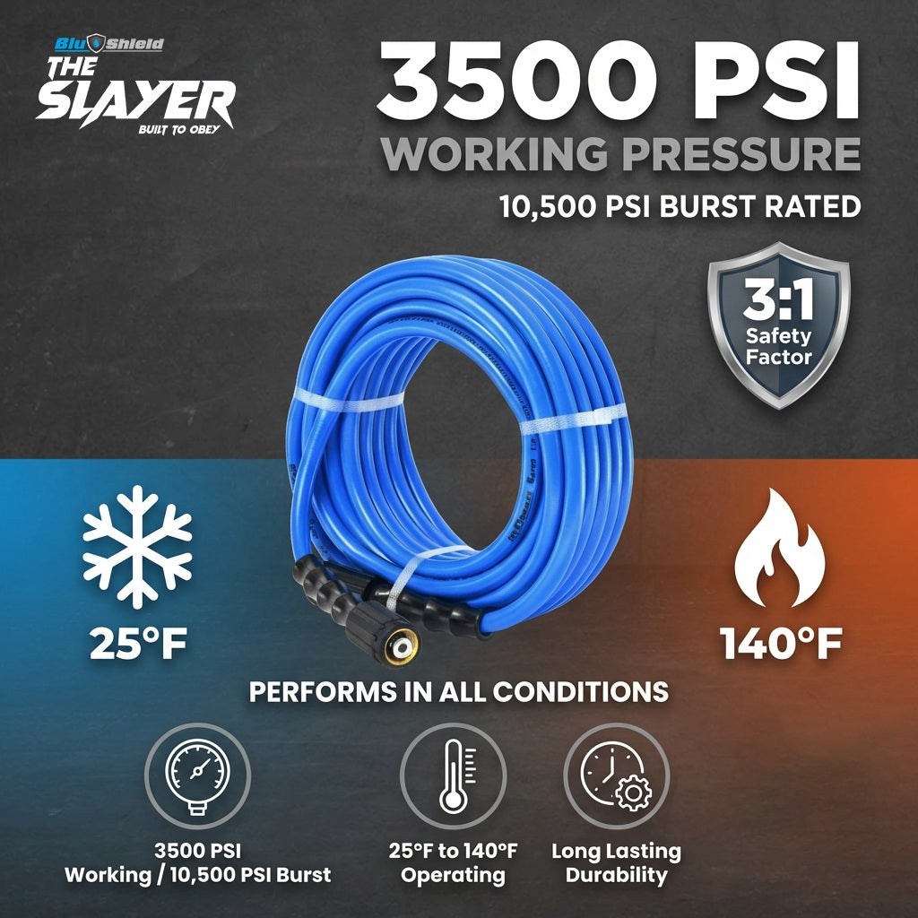 Blu Shield The Slayer Hybrid Pressure Washing Hose 1/4" X 100'-Blue