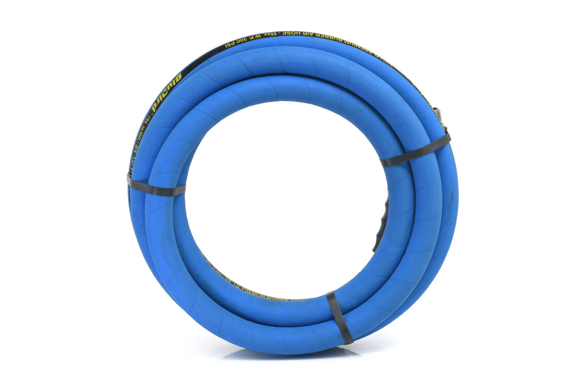 BluBird Pro 3/4" x 25' Rubber Air Hose Assembly – 3/4" Male NPT, 300 PSI EPDM