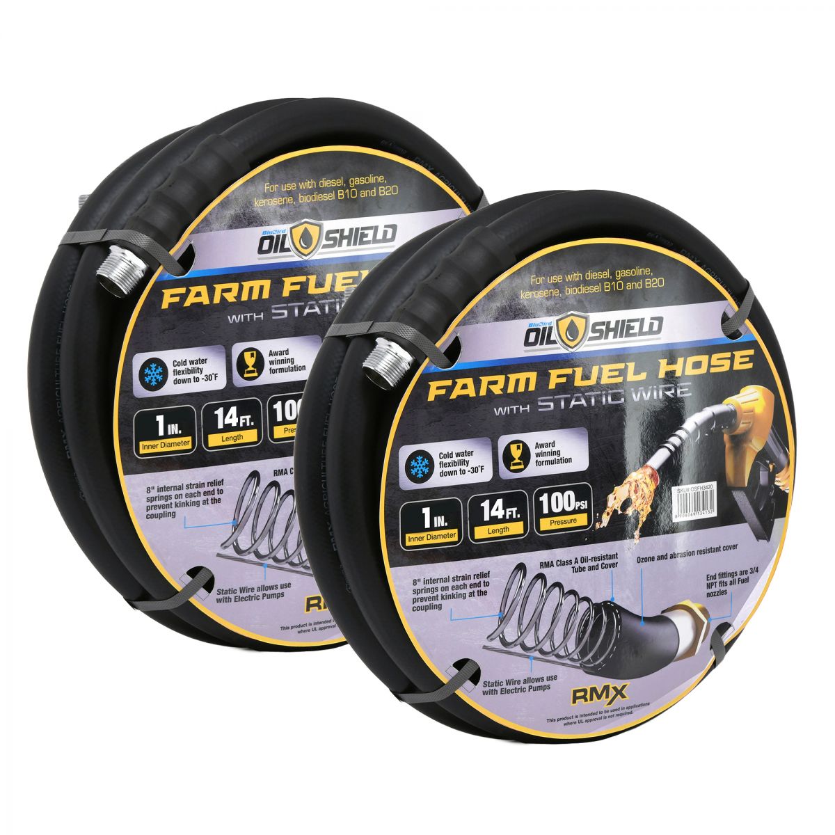 OilShield 1" Rubber Farm Fuel Transfer Hose with Static Wire