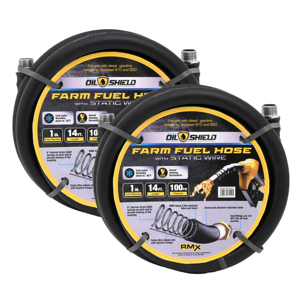 OilShield 1" Rubber Farm Fuel Transfer Hose with Static Wire