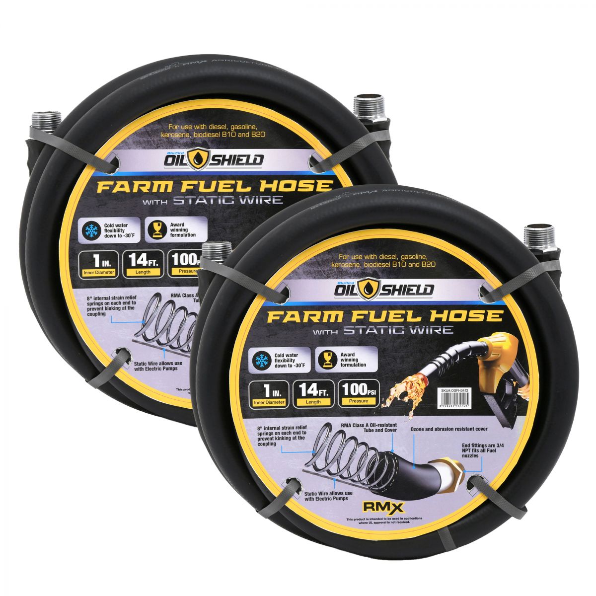 OilShield 1" Rubber Farm Fuel Transfer Hose with Static Wire