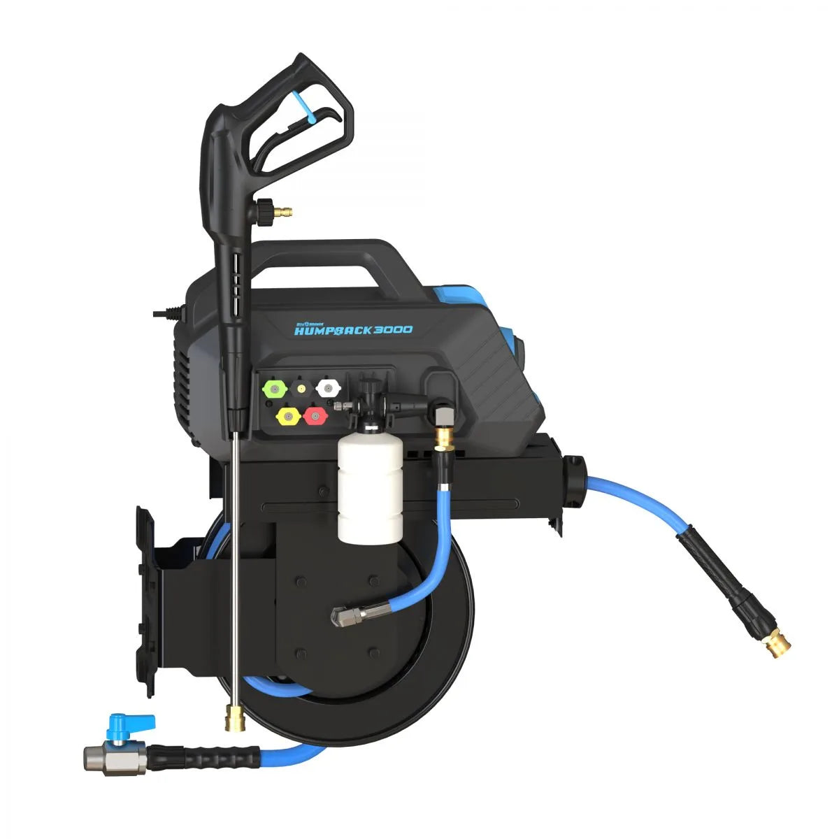 Blu Shield HumpBack 3000PSI All-in-One Electric Pressure Washer System, Auto-Retractable Hose Reel, Industrial Pump, Wall or Floor Mount
