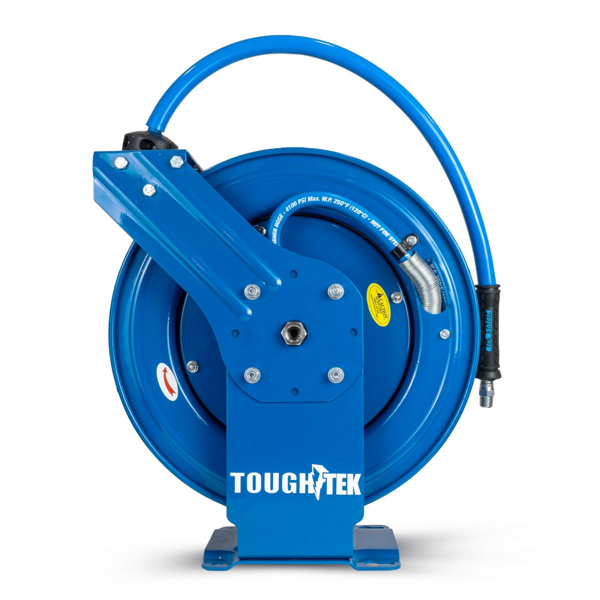 Dévidoir de tuyau de nettoyeur haute pression en caoutchouc BluShield Tough Tek de 3/8 po (double bras) avec tuyau d'alimentation de 6 pieds
