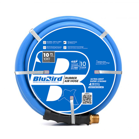 BluBird Rubber Air Hose 1/2 in. Heavy Duty 300 PSI Male NPT Polyester Woven Lightest Strongest Flexible