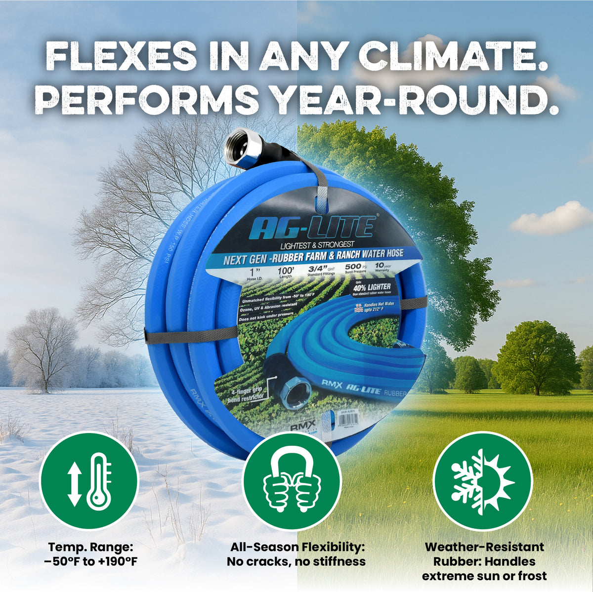 Ag-Lite 1" x 25' Heavy-Duty Rubber Water Hose