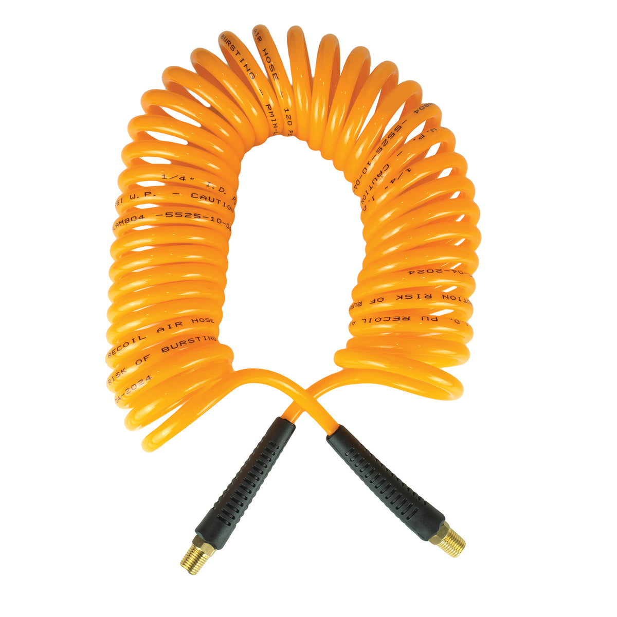 Avagard 1/4" Polyurethane PU Recoil Air Hose for DIY Users with 1/4" Brass MNPT, 120PSI, Field Repairable