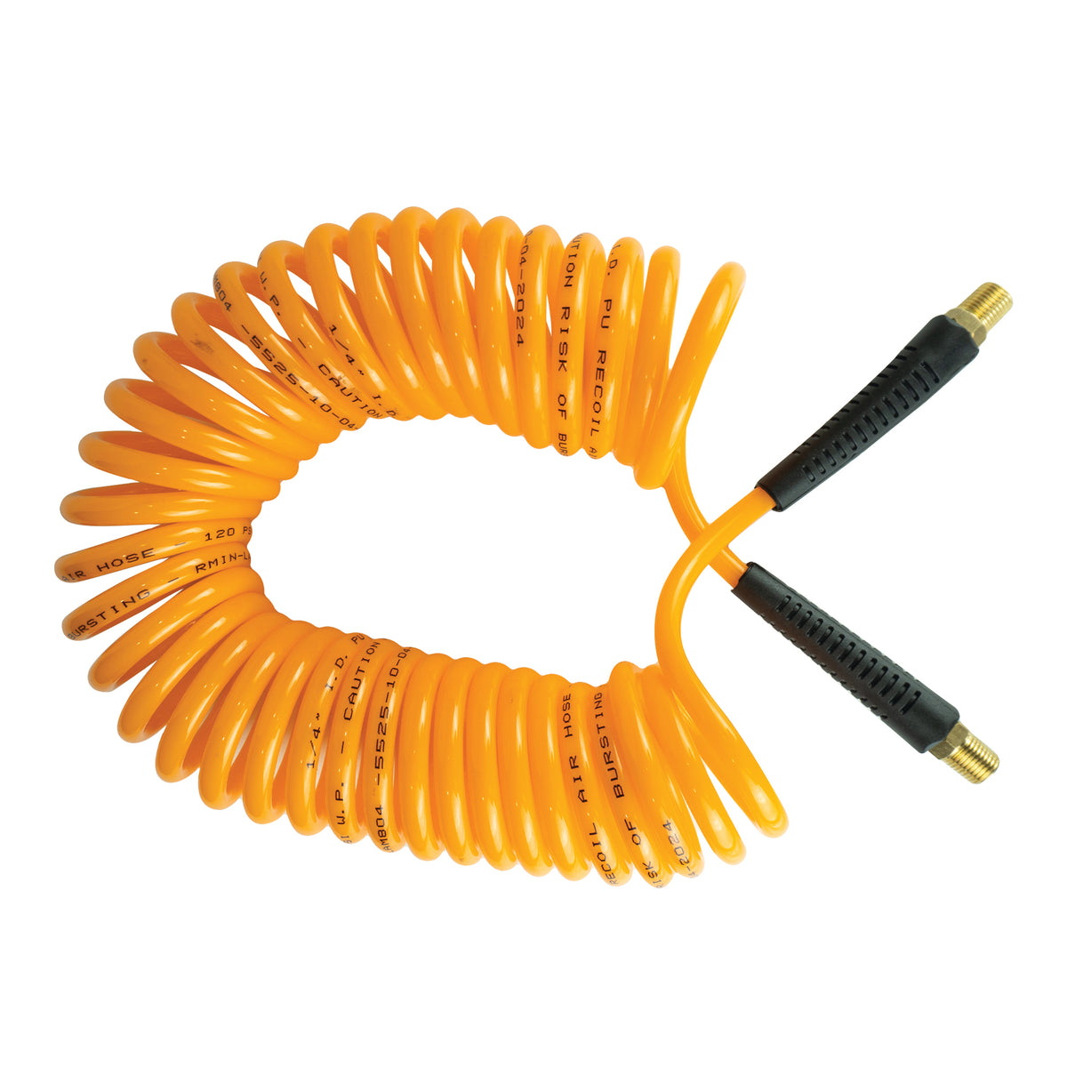 Avagard 1/4" Polyurethane PU Recoil Air Hose for DIY Users with 1/4" Brass MNPT, 120PSI, Field Repairable