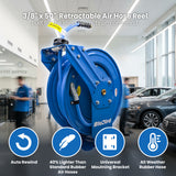 BluBird Air Hose Reel 3/8" Retractable Dual Arm Heavy Duty with Rubber Hose 300 PSI