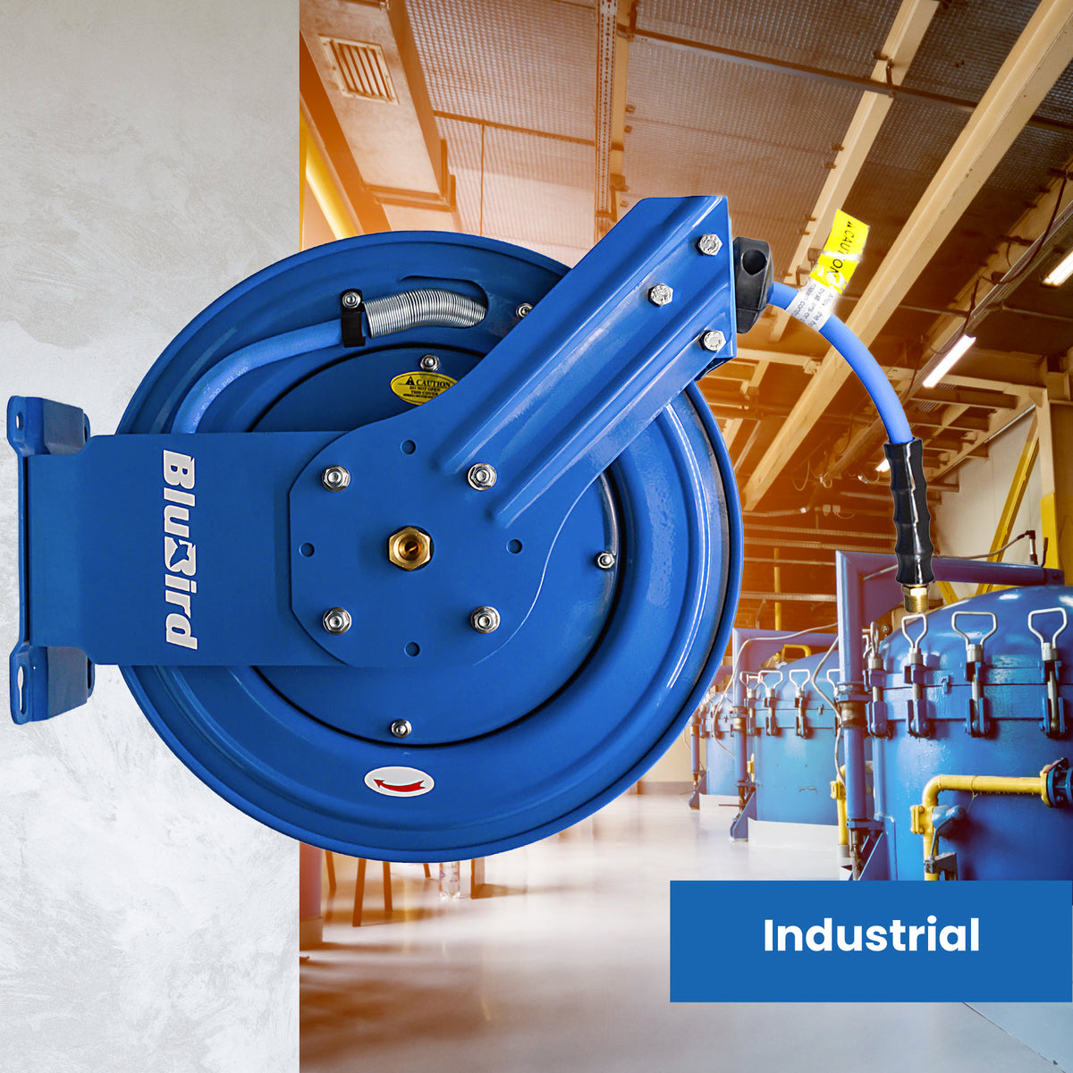 BluBird Air Hose Reel 3/8" Retractable Dual Arm Heavy Duty with Rubber Hose 300 PSI