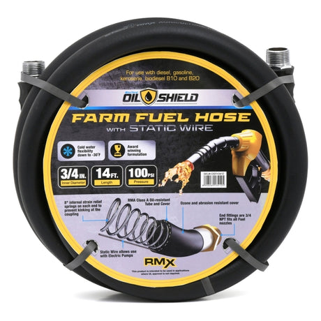 OilShield 3/4" Fuel Transfer Hose with MNPT Fittings for Gasoline, Diesel, Biodiesel and Kerosene