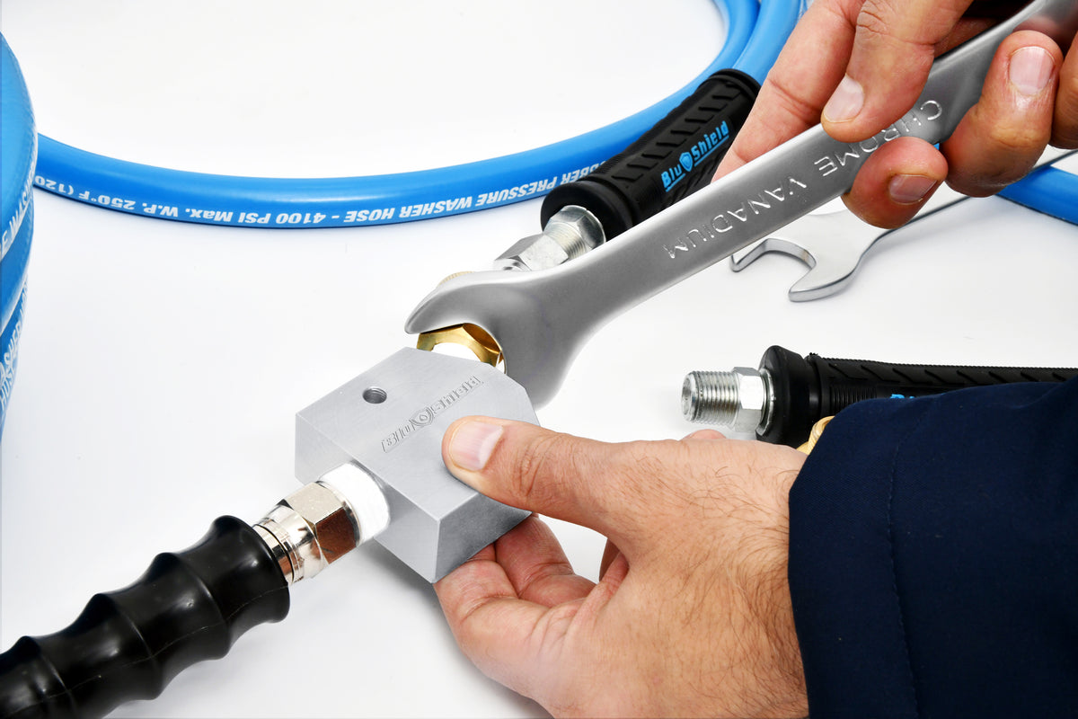 BluShield Union Block 3800 – Kit de connexion haute pression NPT 3/8" durable | 6 000 PSI | Tuyau ToughTek inclus