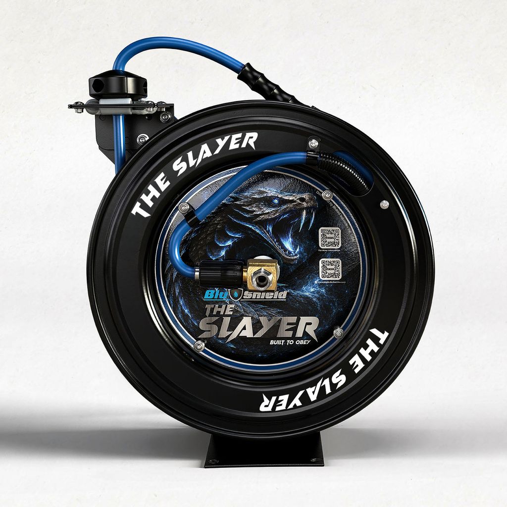 Blu Shield The Slayer Hybrid Pressure Washing Hose Reel 1/4" X 35'-Blue