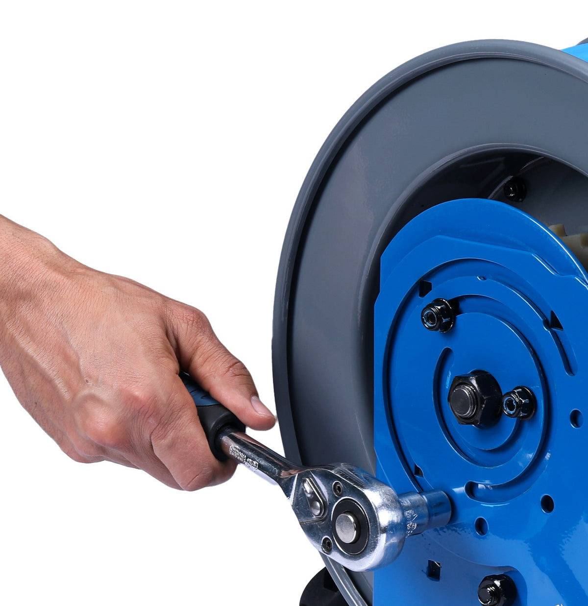 Blu Shield Rubber Pressure Washing Hose Reel 3/8" X 50(Dual Arm) with 6' Lead-in-Hose - All in One