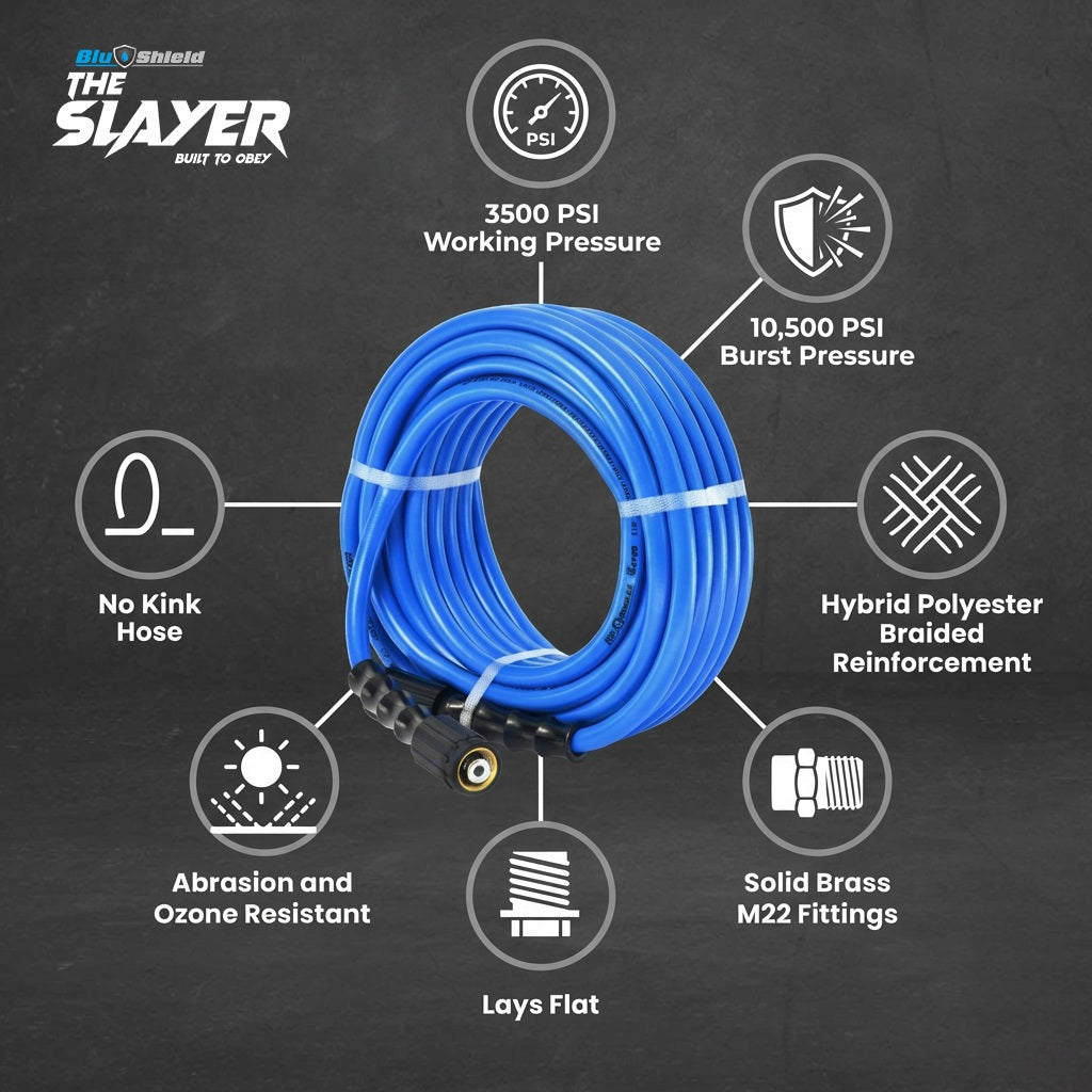 Blu Shield The Slayer Hybrid Pressure Washing Hose 1/4" X 100'-Blue