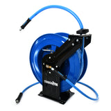 Dévidoir de tuyau de nettoyeur haute pression en caoutchouc BluShield Tough Tek de 3/8 po (double bras) avec tuyau d'alimentation de 6 pieds