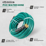 Tuyau d'arrosage PVC Avagard 3/4" X 15', raccords GHT mâle et femelle 3/4". Pression d'éclatement 500 PSI. Comprend une rondelle supplémentaire et un limiteur de pliage. Lot de 2.