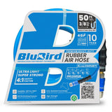 BluBird 3/8" x 50' Rubber Air Hose with Universal 5-in-1 Coupler for M/ V/ A/ T/ L Style plugs