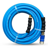 BluBird 3/8" x 50' Rubber Air Hose with Universal 5-in-1 Coupler for M/ V/ A/ T/ L Style plugs