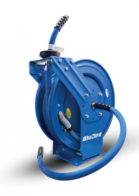 BluBird Heavy Duty Retractable Air Hose Reel 3/4 inch Bore Dual Arm Wall Mount Commercial Grade