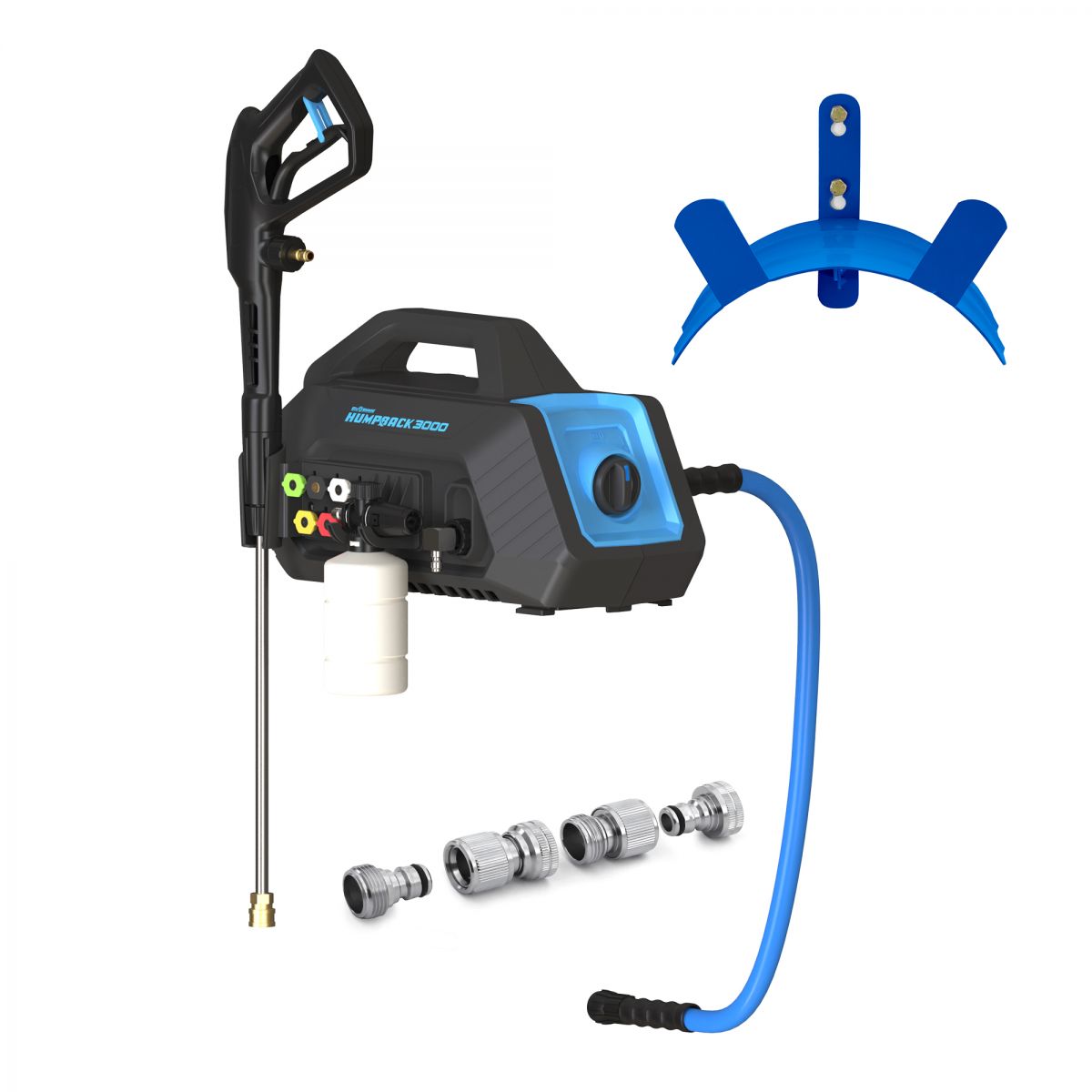 Nettoyeur haute pression BluShield 3000 PSI Humpback avec plaque de fixation murale et support de tuyau