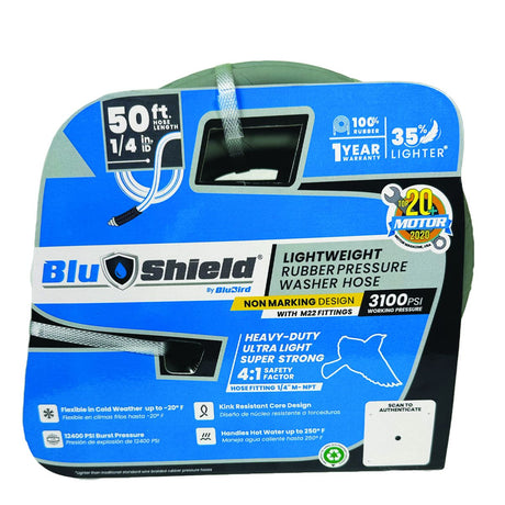 Blu Shield Rubber Pressure Washer Hose Assembly 1/4" w/ M22 Fittings Non Marking (3000:12000 PSI)