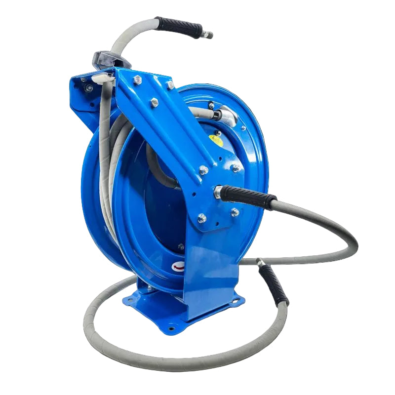 Blu Shield Rubber Pressure Washing Hose Reel 3/8" X 50' (Dual Arm)with 6' Lead-in-Hose