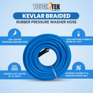 ToughTek 3/8" Aramid Braided Pressure Washer Hose 4100PSI, Non Marking, MNPT Fixed + Swivel (Hot/ Cold Water)