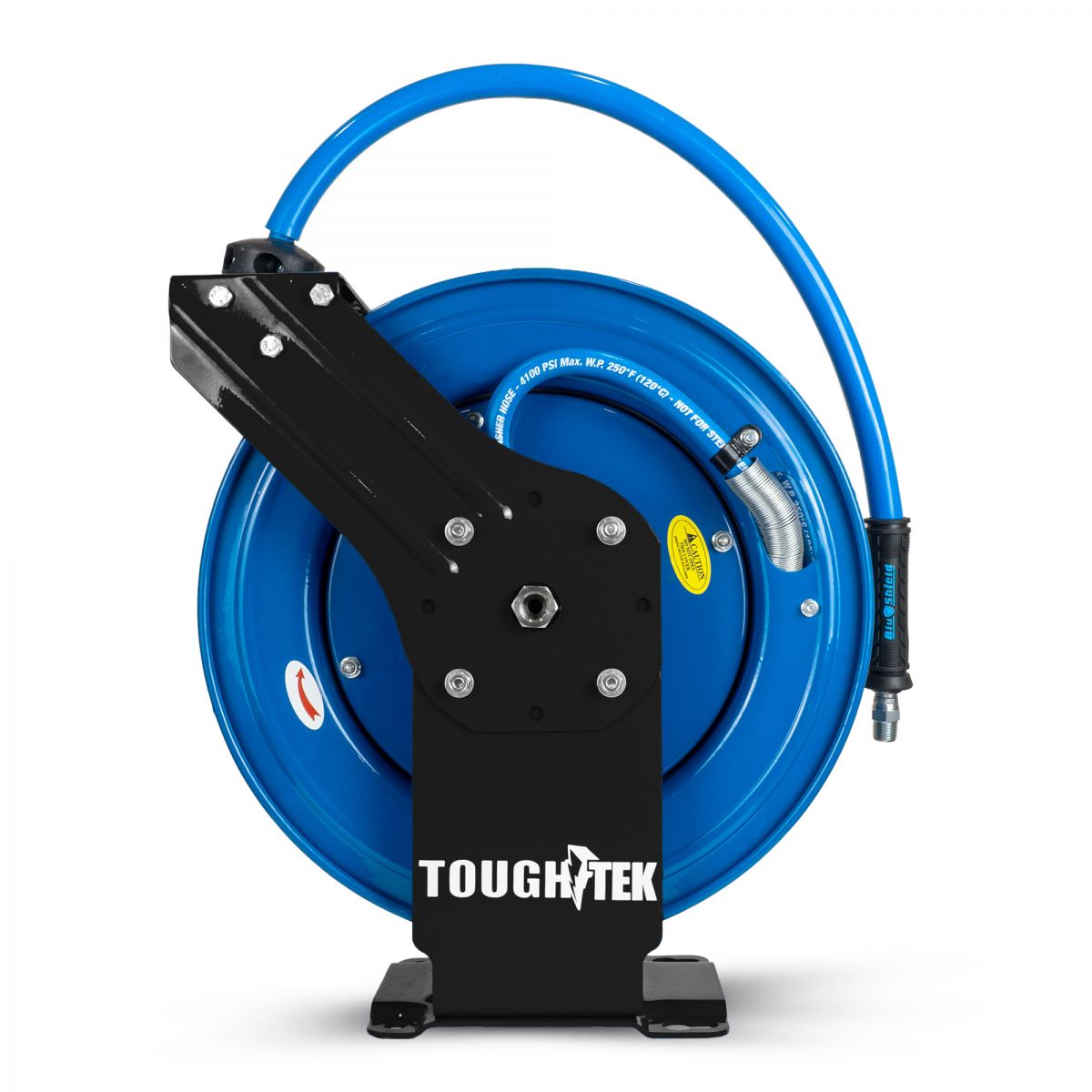 Dévidoir de tuyau de nettoyeur haute pression en caoutchouc BluShield Tough Tek de 3/8 po (double bras) avec tuyau d'alimentation de 6 pieds