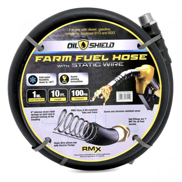 Tuyau de transfert de carburant OilShield 1" avec raccords MNPT pour essence, diesel, biodiesel et kérosène